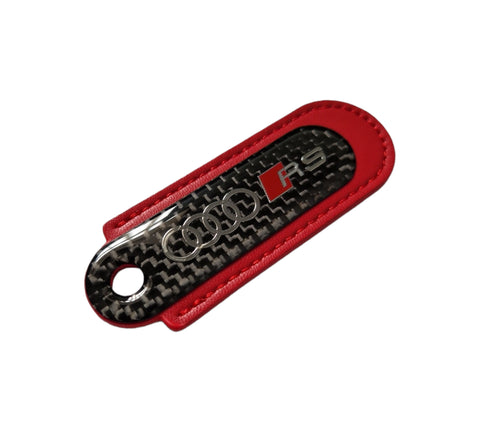 Audi RS Red Carbon Fibre/Leather Key Ring - Accessories
