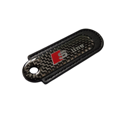 Audi S-Line Black Carbon Fibre/Leather Key Ring - Accessories