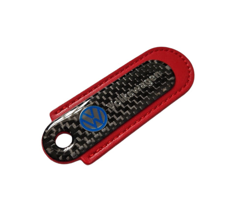 VW Red Carbon Fibre/Leather Key Ring - Accessories