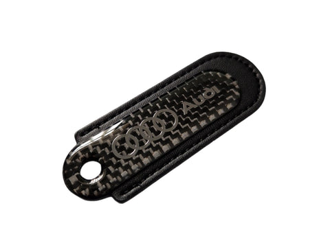 Audi Black Carbon Fibre/Leather Key Ring - Accessories