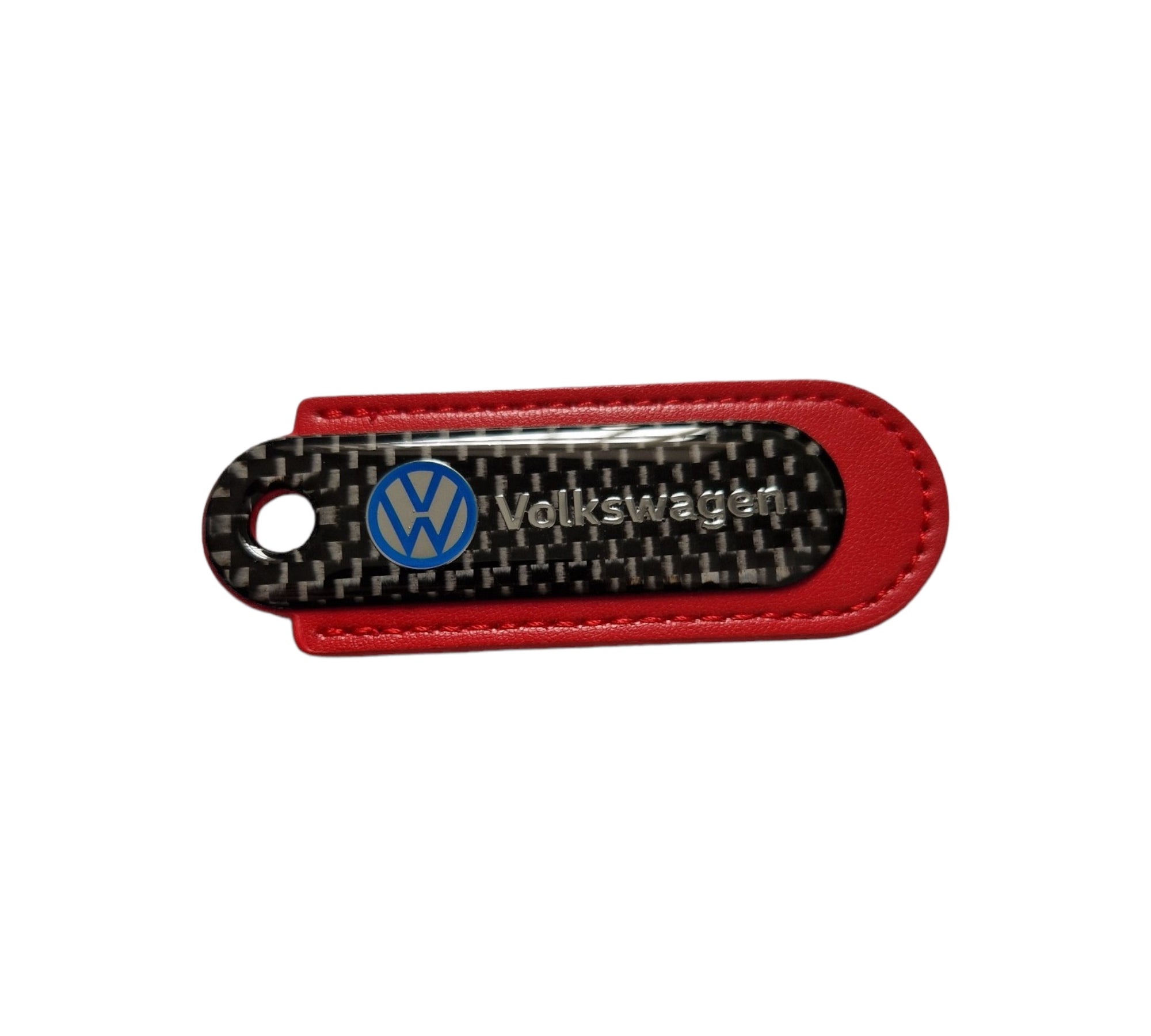 VW Red Carbon Fibre/Leather Key Ring - Accessories